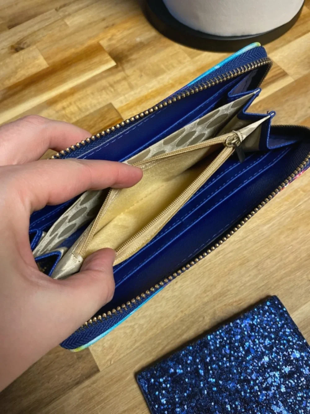 Kate Spade Greta Court Tie-Dye Wallet and Card Holder- Blue Glitter